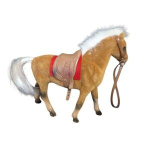 Vintage Toy Horse, Flocked Velvet Pony, Palomino Breed, Western Horse w Saddle,
